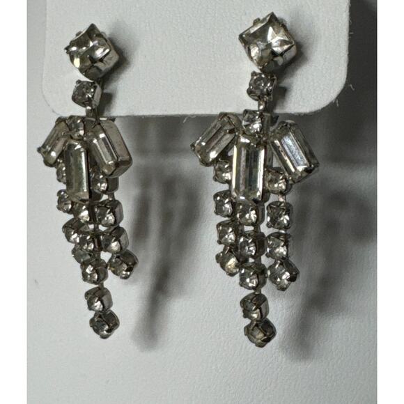 Vintage Art Deco-Style Clear Rhinestone Statement Chandelier Clip On Earrings - Picture 5 of 10